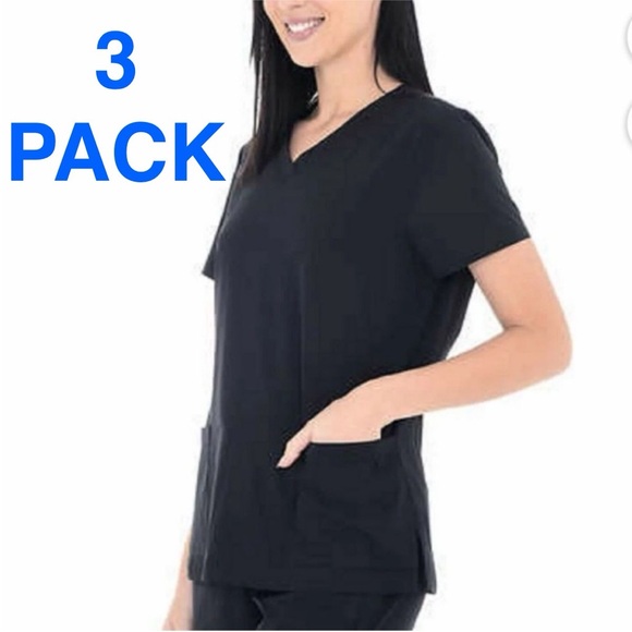 BT Supply Co 3 Scrub Tops w/ Front Pockets, Black, XS - Picture 1 of 6